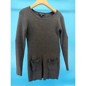 BCX Womens Charcoal Gray Ribbed Knit Long Sleeve Pocket Sweater Dress Size S
